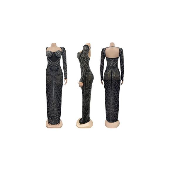 Banful Dresses & Skirts - Banful Women's Long Sleeve Rhinestones Mesh Bodycon Sexy club Party Prom Dress.